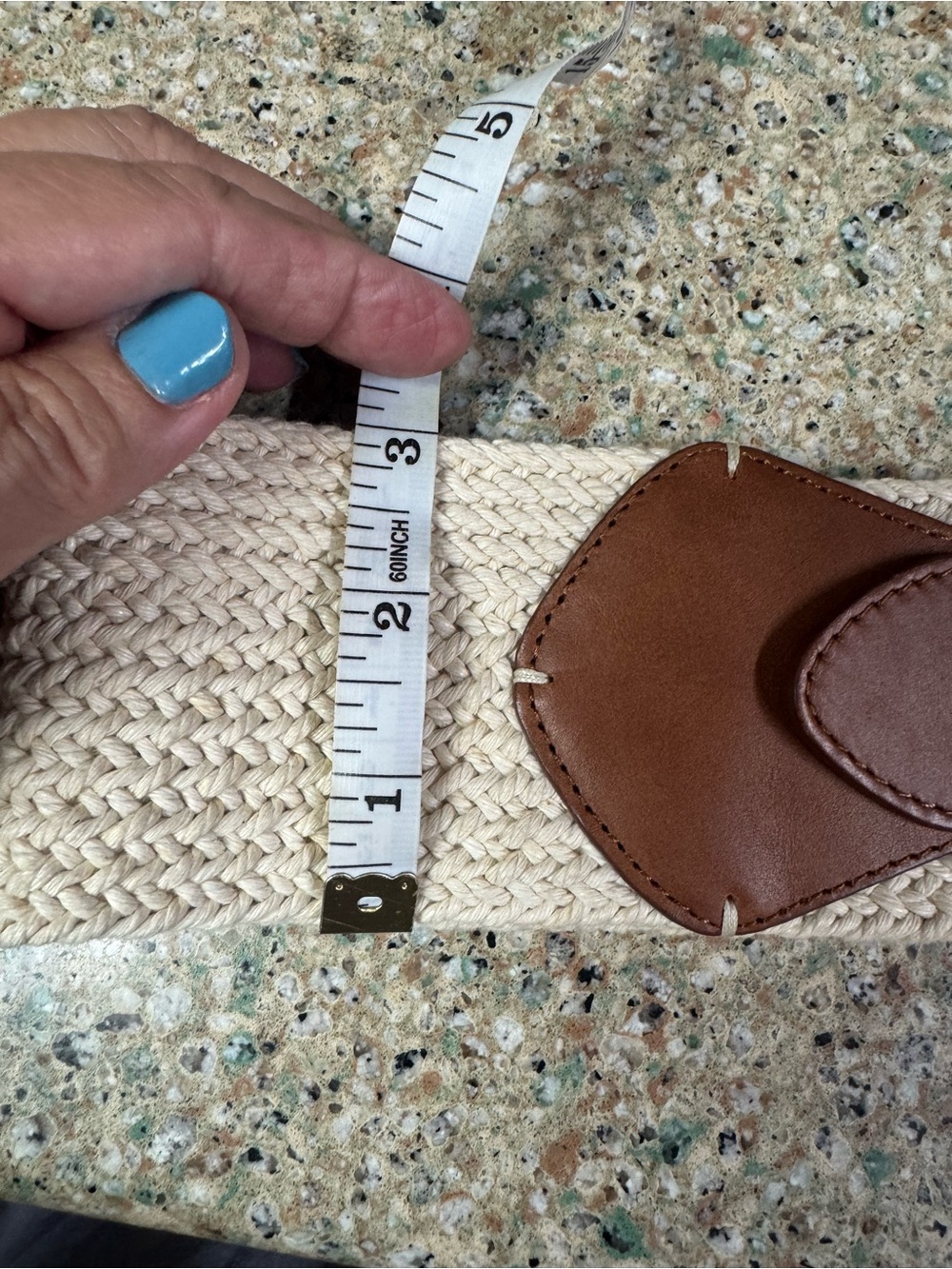Woven Cream and Brown Leather Belt with Brass Buckle - Picture 5 of 7